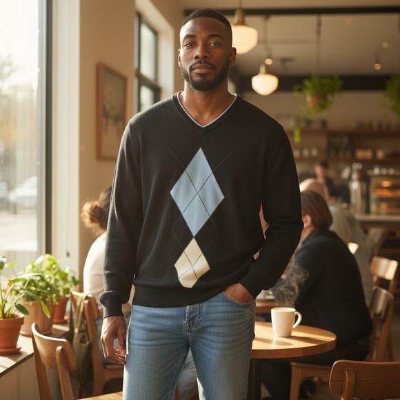 Men's Cashmere Sweater Argyle - Picture 1 of 8